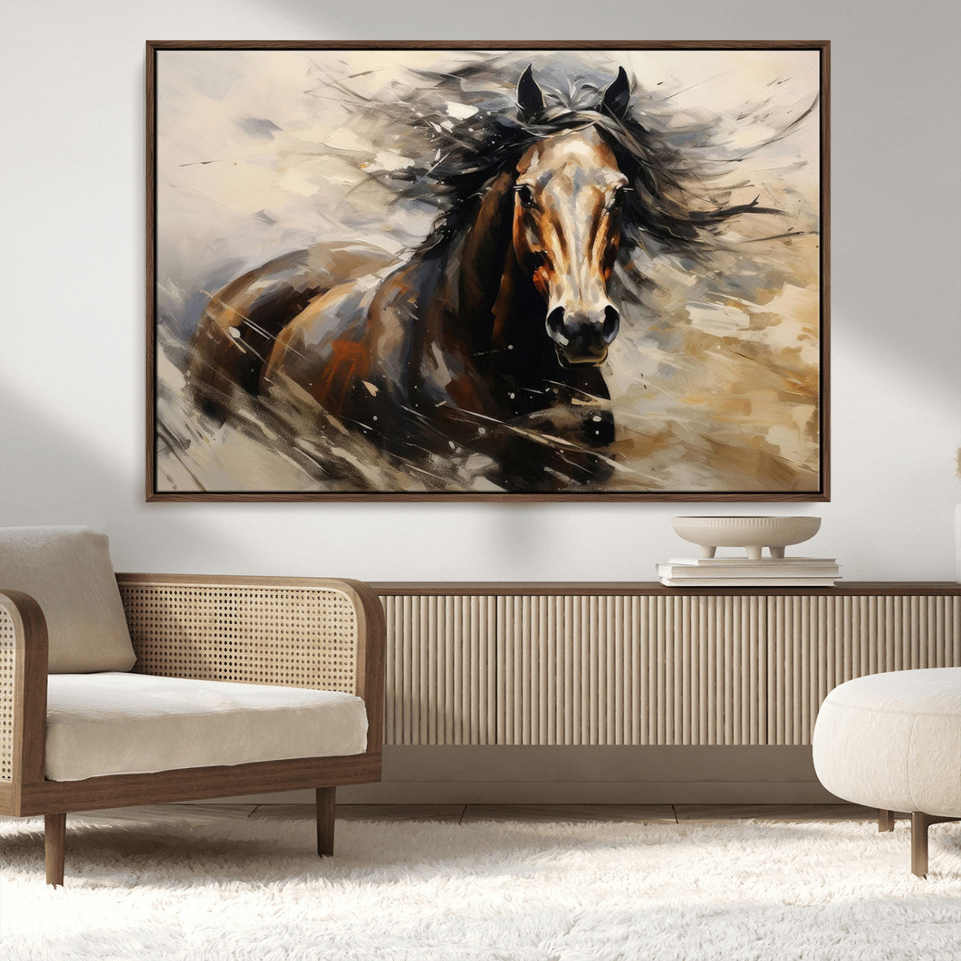 53001-MGV-CV-36X24-Wild Horse Wall Art – Majestic Stallion Canvas Print with Flowing Mane, Rustic Western Style Painting for Living Room, Office or