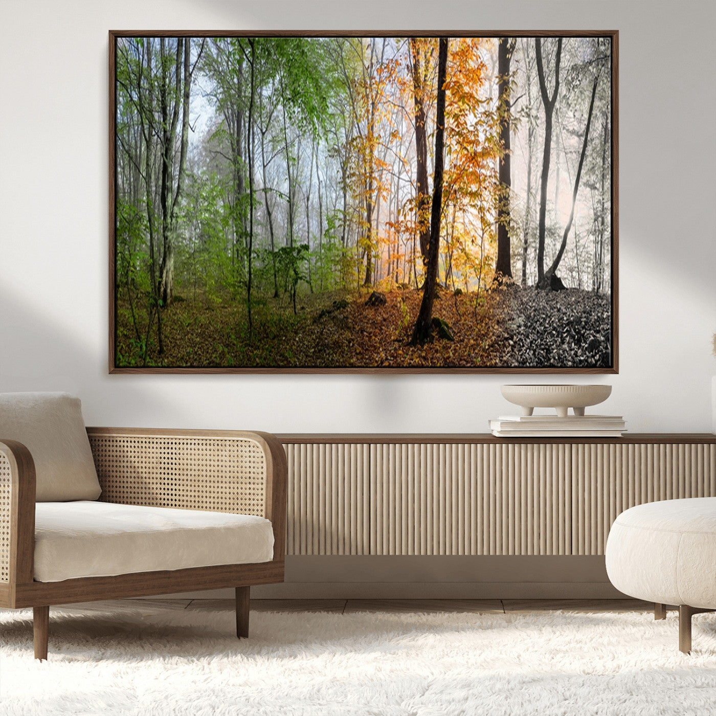 95317-MGV-CV-36X24-Four Seasons Forest Wall Art – Panoramic Nature Canvas Print Showing Spring, Summer, Autumn and Winter Landscape for Living Room,