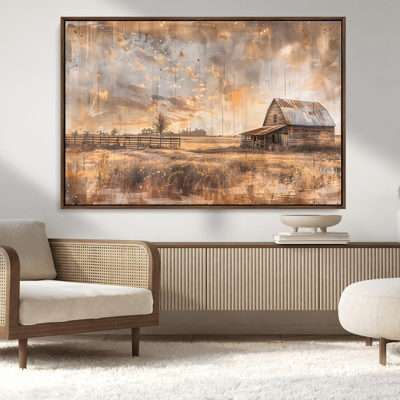 FARM2-MGV-CV-36X24-Rustic Farmhouse Wall Art Canvas Print, Framed Old Barn Art Picture Print, Southwestern Farmhouse Perfect Rustic Decor Artwork