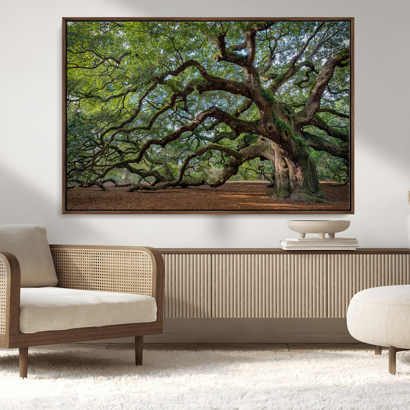 MGV-FC-36X24 - Historic Tree Wall Art Canvas Print, Framed Mossy Tree Art Picture Print, Twisted Branches Perfect Nature Southern Decor Artwork