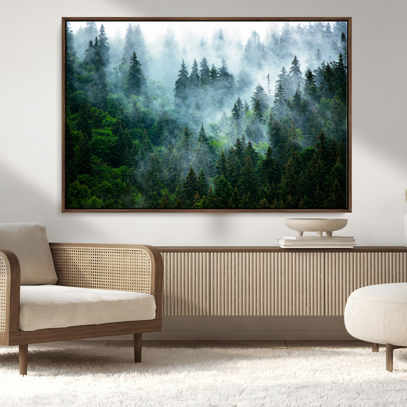 17393683-MGV-CV-36X24-Misty Forest Art Wall Art Canvas Print, Framed Foggy Mountain Art Art Picture Print, Scenic Wall Print Perfect Decor Artwork