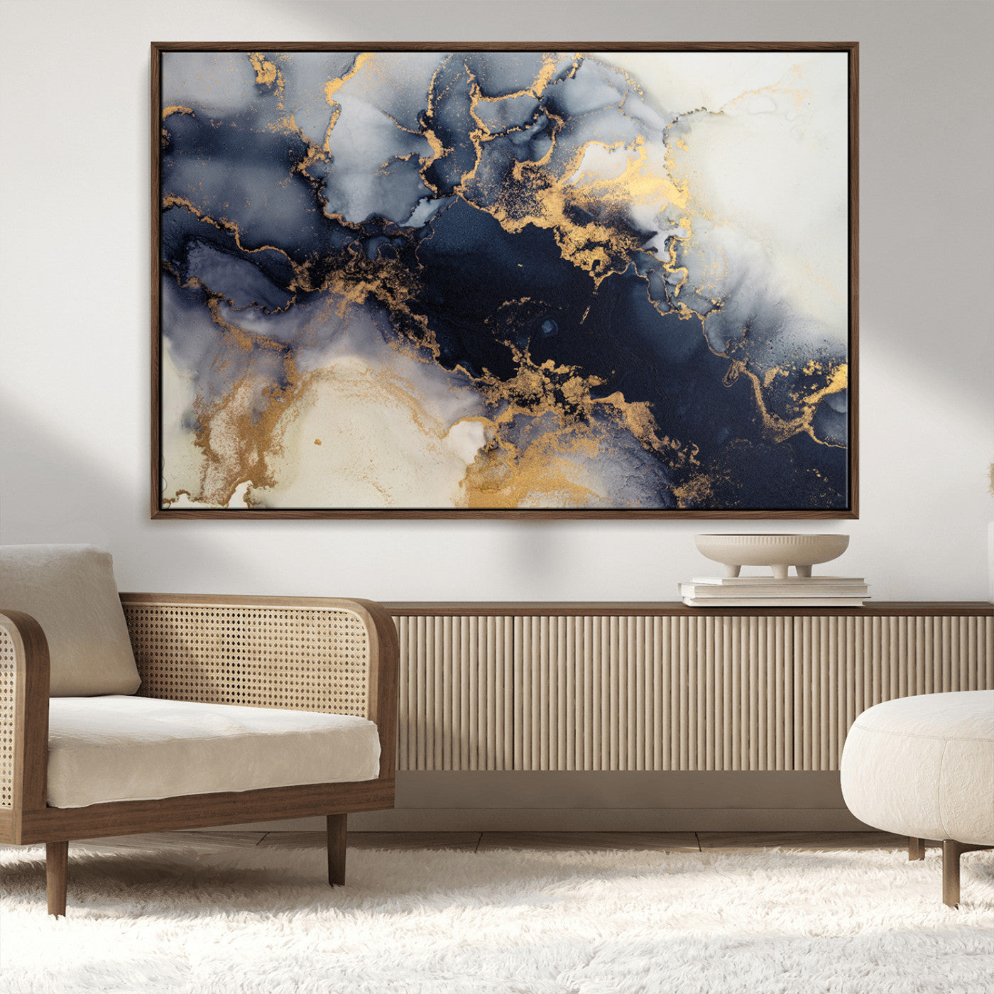41136487-MGV-CV-36X24-Black Marble Wall Art Canvas Print, Framed Gold Veins Art Picture Print, Abstract Texture Perfect Moody Luxe Decor Artwork