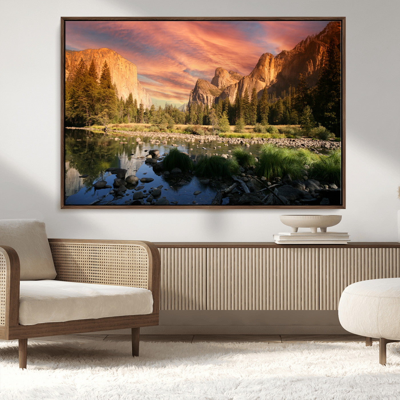 31199457-MGV-CV-36X24-Yosemite Valley Wall Art Canvas Print, Framed El Capitan Art Picture Print, Sunset Sky Perfect Vibrant Western Decor Artwork