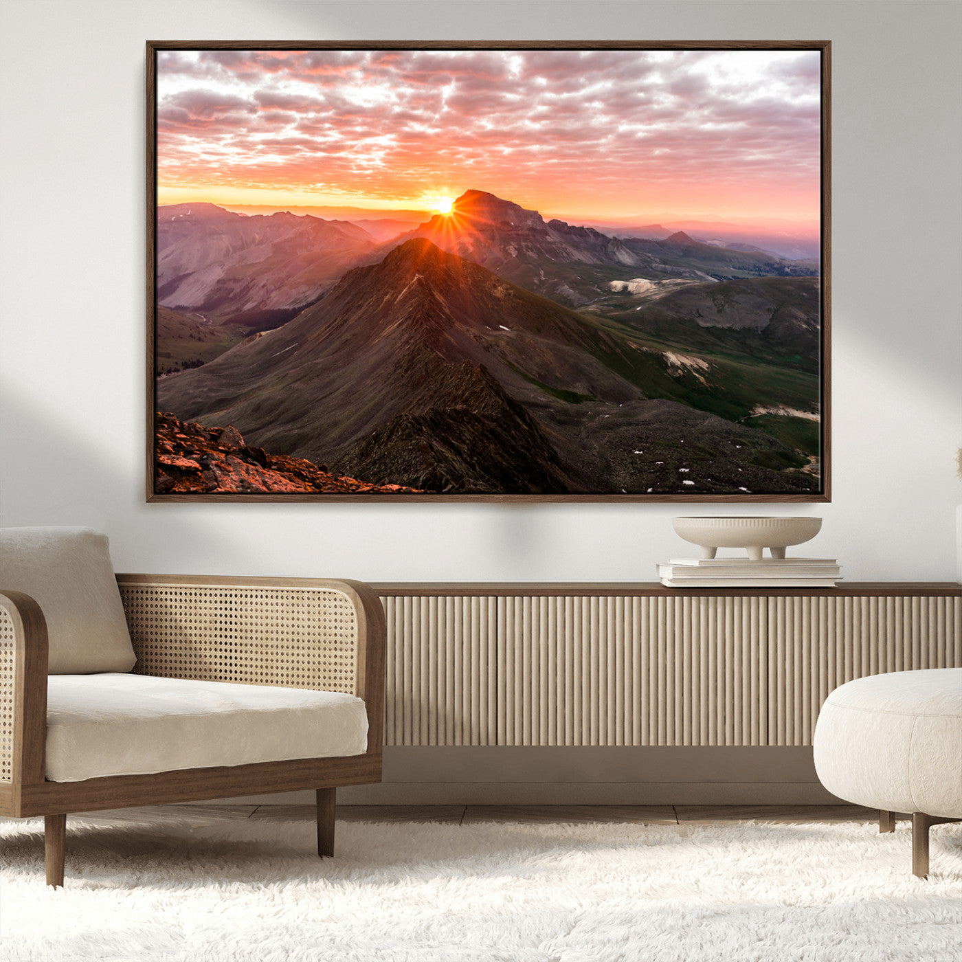 50957419-MGV-CV-36X24-Mountain Sunrise Wall Art Canvas Print, Framed Alpine Ridge Art Picture Print, Mountain Range Perfect Vibrant Rustic Decor Artwork