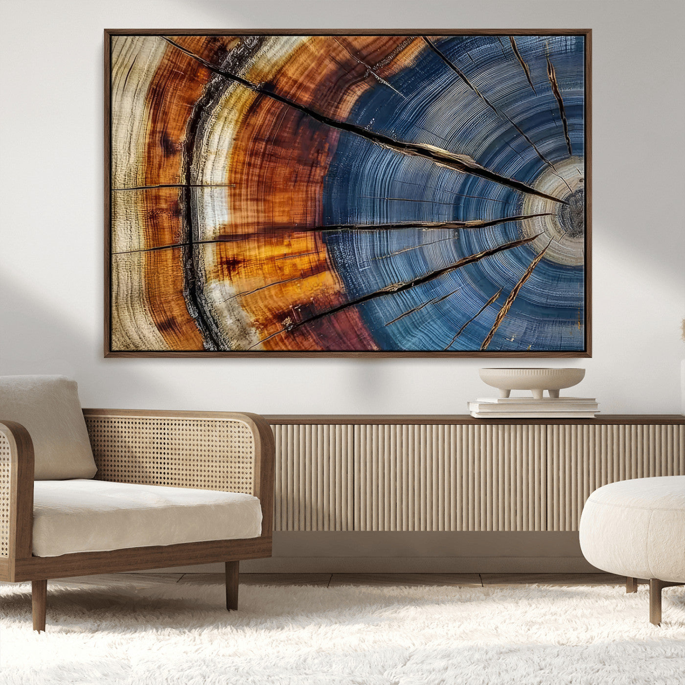 96890915-MGV-CV-36X24-Abstract Tree Ring Wall Art – Rustic Nature Canvas Print with Wood Grain Texture, Modern Earth Tone Artwork for Office, Living