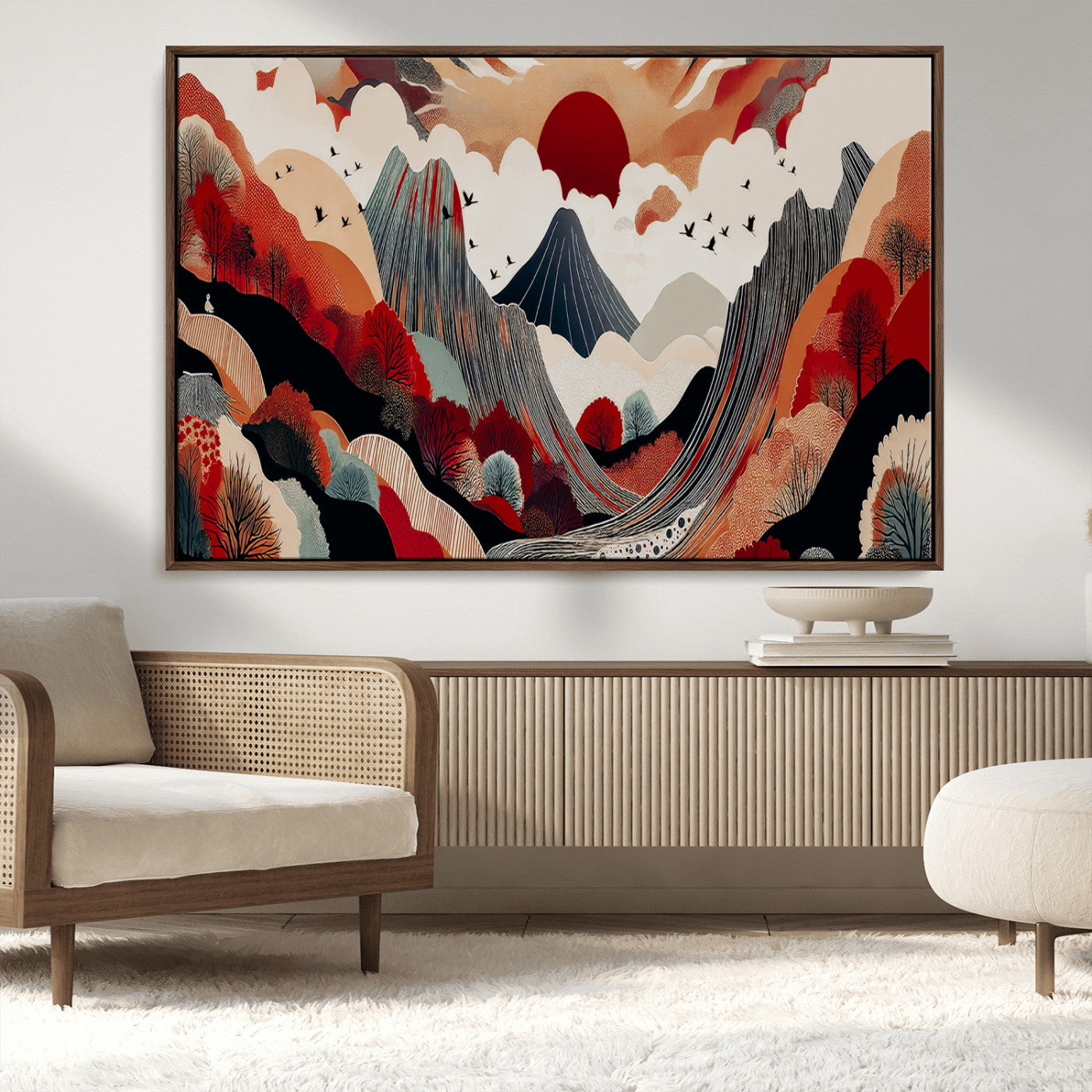 59495752-MGV-CV-36X24-Abstract Mountain Wall Art Canvas Print, Framed Vibrant Landscape Art Picture Print, Nature Drawing Perfect Contemporary