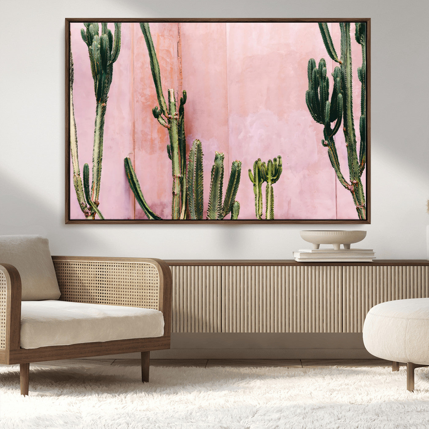93119502-MGV-CV-36X24-Tall Cactus Wall Art Canvas Print, Framed Pink Wall Art Picture Print, Cactus Lines Perfect Modern Desert Decor Artwork