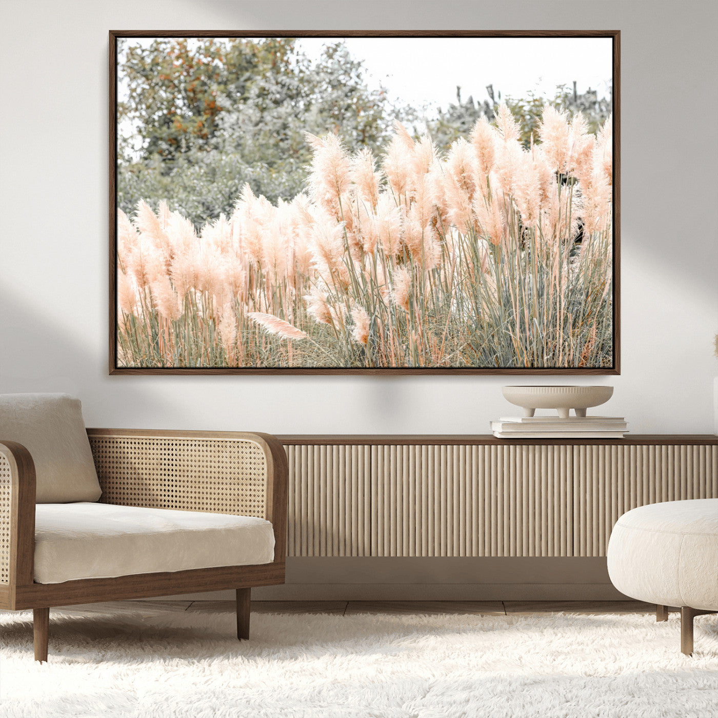 21826392-MGV-CV-36X24-Pampas Grass Wall Art Canvas Print, Framed Soft Pampas Art Picture Print, Pastel Grasses Perfect Soft Neutral Boho Decor Artwork