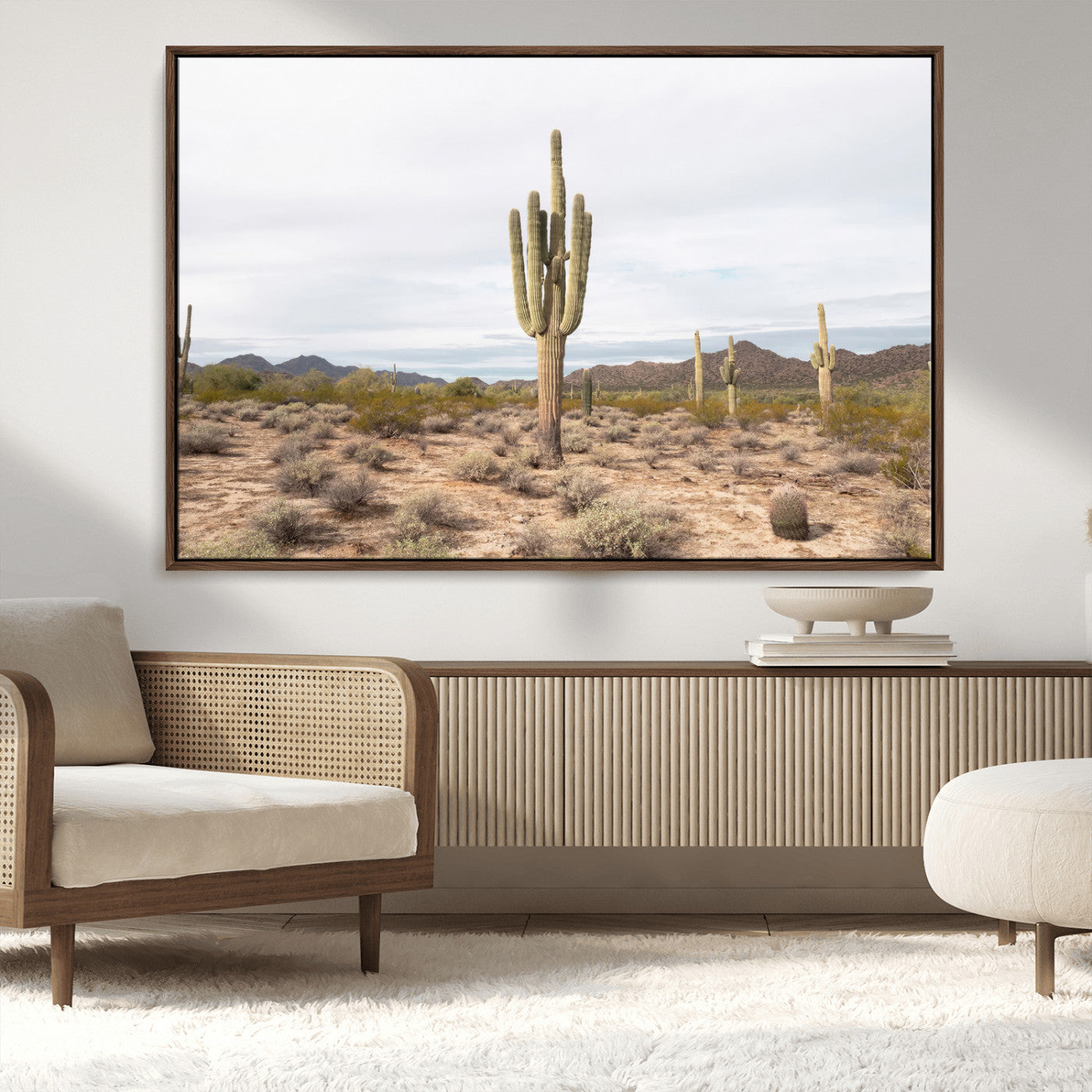 96147924-MGV-CV-36X24-Saguaro Cactus Wall Art Canvas Print, Framed Desert Cactus Art Picture Print, Earthy Desert Perfect Southwestern Boho Decor