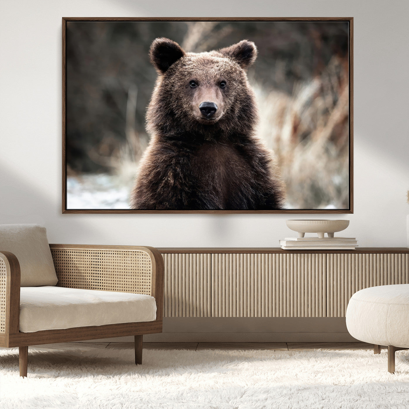 47112103-MGV-CV-36X24-Brown Bear Wall Art Canvas Print, Framed Forest Wildlife Art Picture Print, Woodland Bear Perfect Rustic Cabin Decor Artwork