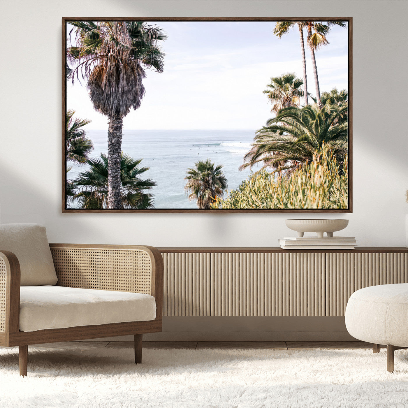 51404565-MGV-CV-36X24-Palm Trees Wall Art Canvas Print, Framed Ocean Breeze Art Picture Print, Coastal View Perfect Tropical Coastal Decor Artwork