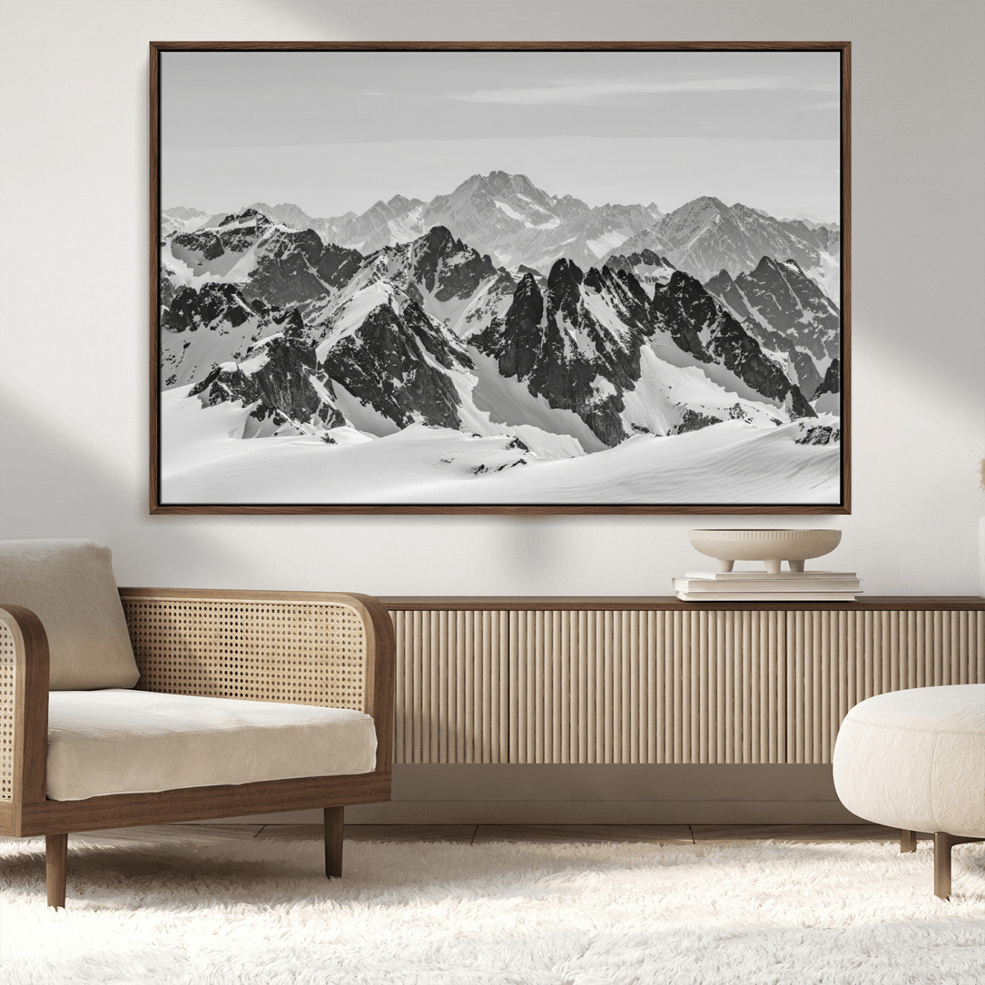 32399691-MGV-CV-36X24-Snowy Mountain Wall Art Canvas Print, Framed Mountain Peaks Art Picture Print, Alpine Mountains Perfect Minimalist Alpine Decor