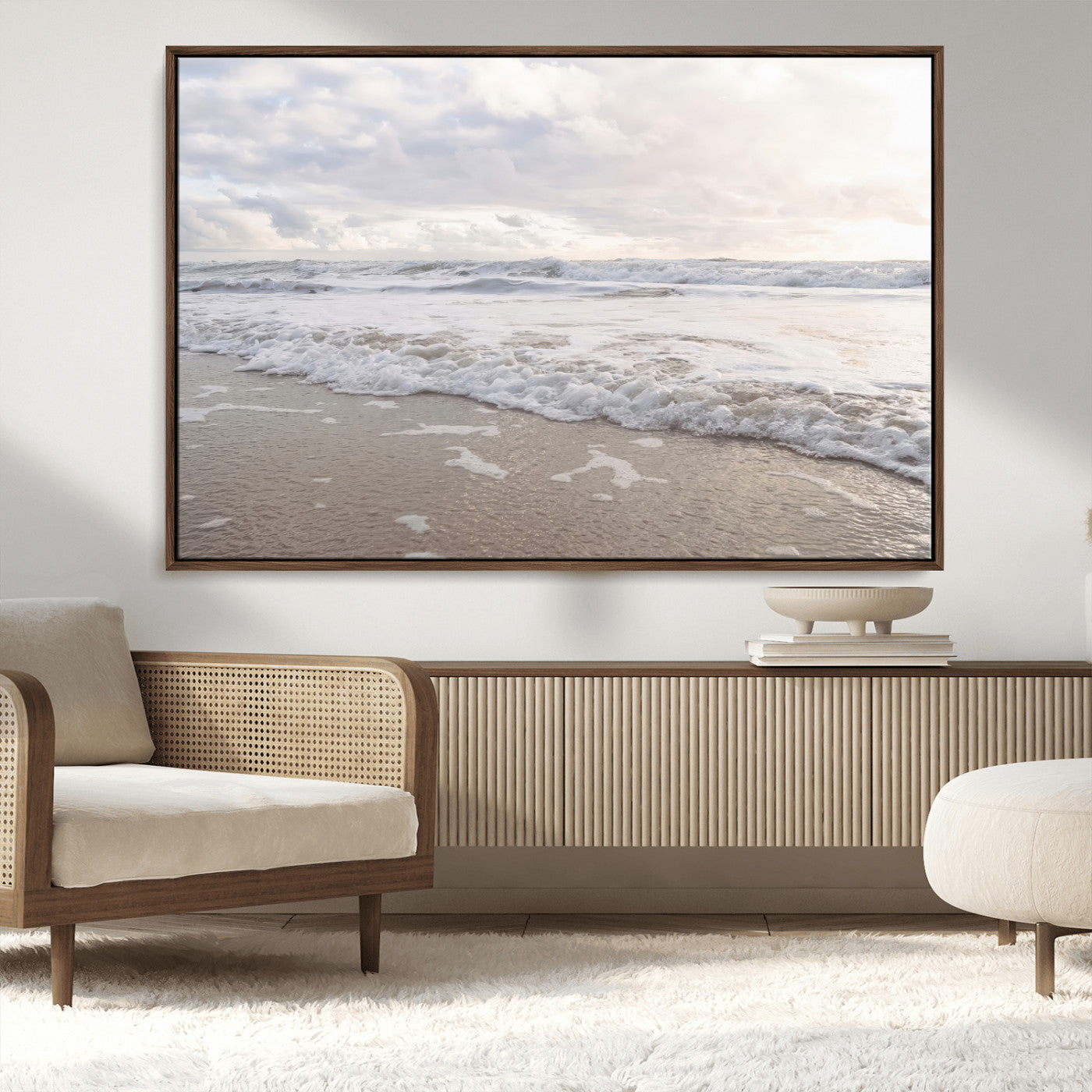 70596264-MGV-CV-36X24-Ocean Waves Wall Art Canvas Print, Framed Coastal Shoreline Art Picture Print, Sea Foam Perfect Coastal Minimalist Decor Artwork
