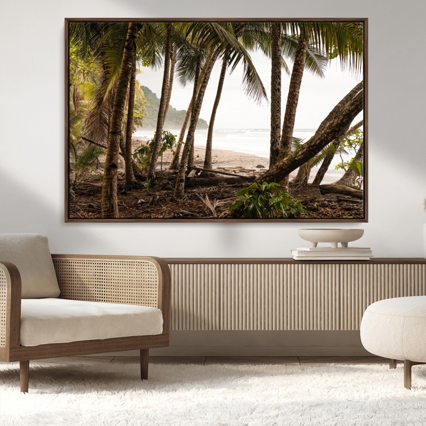 92093951-MGV-FC-36X24_Walnut-Tropical Jungle Wall Art Canvas Print, Framed Palm Tree Forest Art Picture Print, Coastal Escape Perfect Jungle Retreat Decor