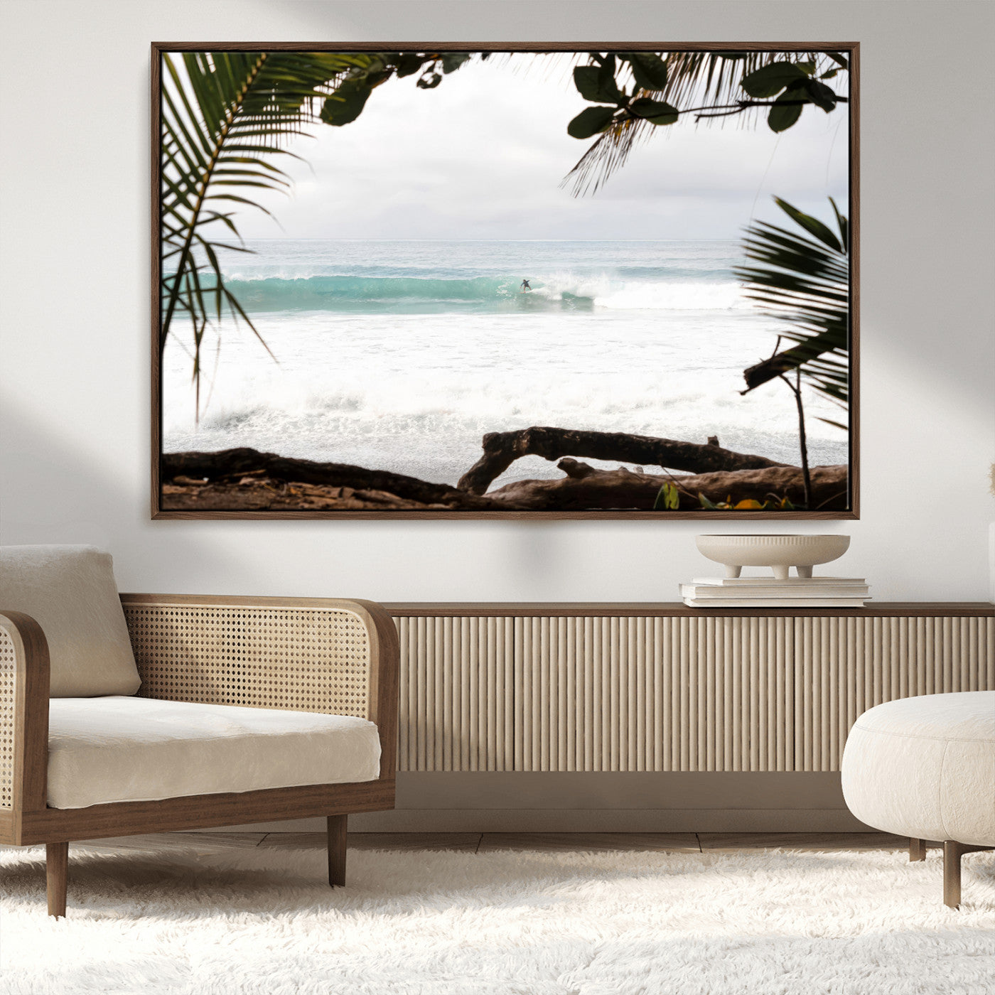 50382104-MGV-CV-36X24-Tropical Surf Wall Art Canvas Print, Framed Palm Tree View Art Picture Print, Beach House Art Perfect Boho Coastal Decor Artwork