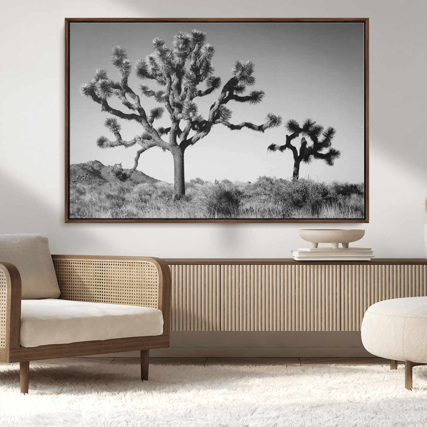 50975475-MGV-CV-36X24-Joshua Tree Art Wall Art Canvas Print, Framed Desert Tree Print Art Picture Print, Black White Nature Perfect Southwestern Boho