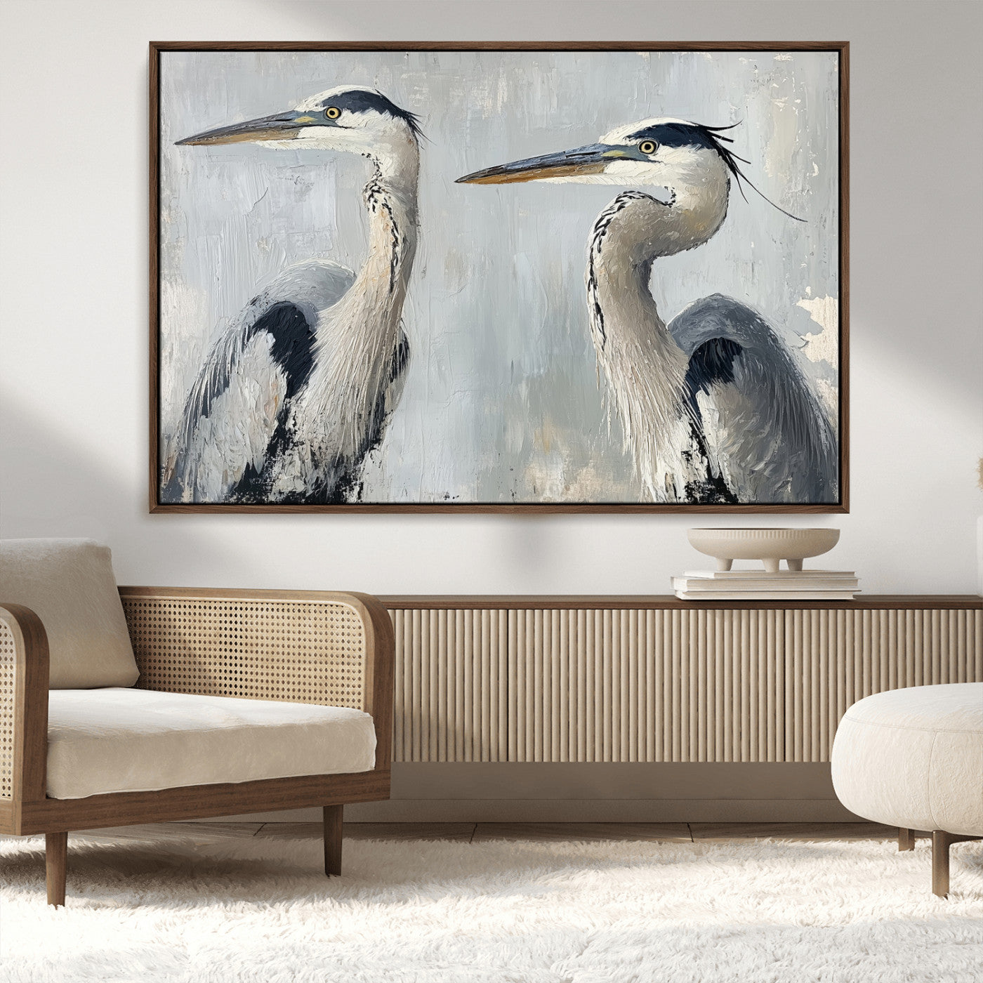 19427826-MGV-CV-36X24-Bird Canvas Decor Wall Art Canvas Print, Framed Coastal Bird Pair Art Picture Print, Minimalist Wildlife Wall Perfect Coastal