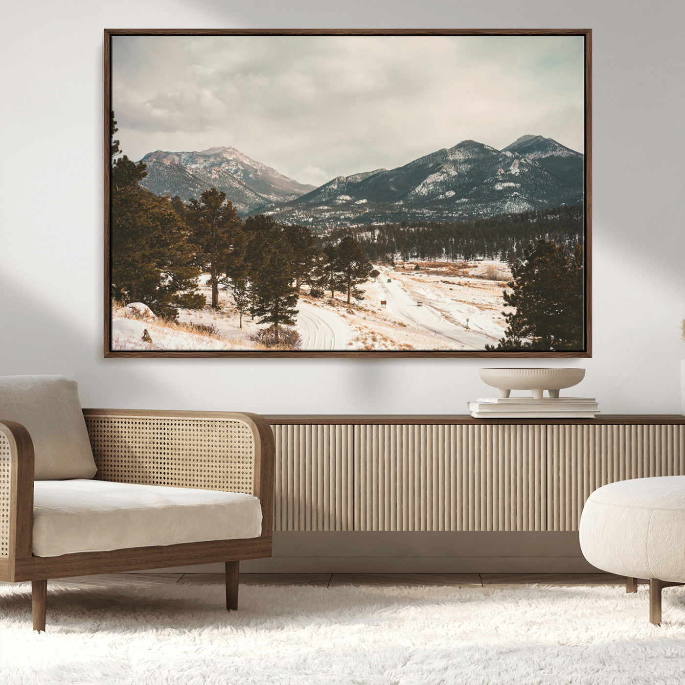 77311749-MGV-CV-36X24-Mountain Landscape Wall Art Canvas Print, Framed Snowy Peaks Art Picture Print, Alpine Aesthetic Perfect Rustic Winter Decor