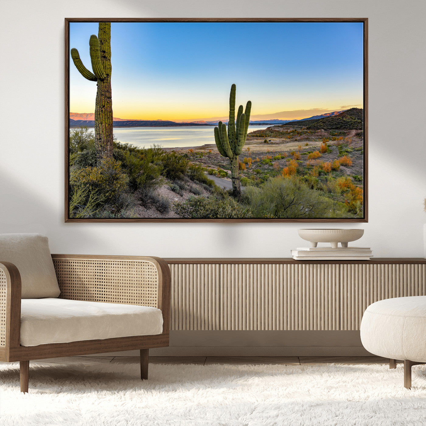 52844711-MGV-CV-36X24-Saguaro Cactus Wall Art Canvas Print, Framed Desert Sunset Art Picture Print, Southwestern Scene Perfect Southwestern Rustic Decor