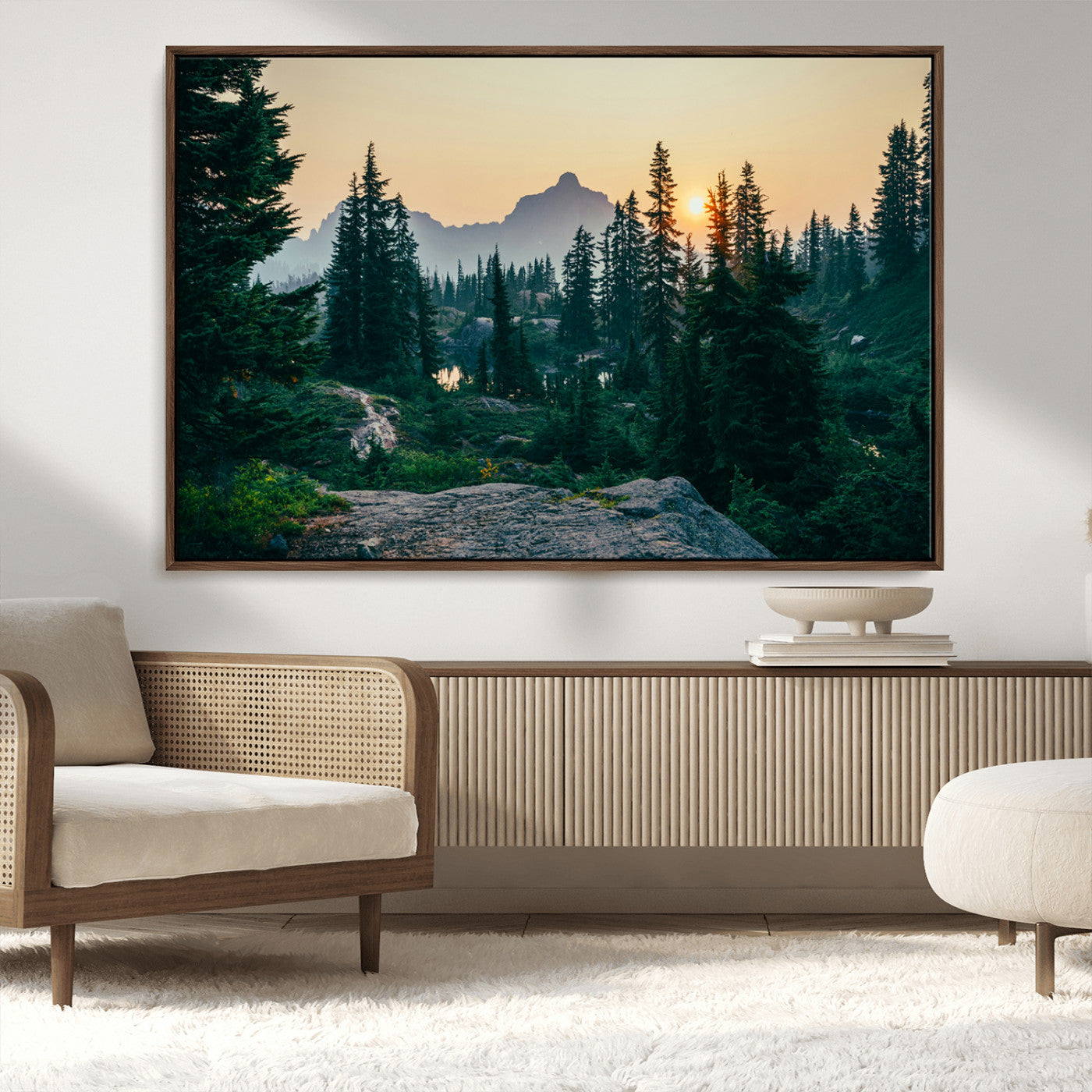 66397982-MGV-CV-36X24-Mountain Landscape Wall Art Canvas Print, Framed Forest Serenity Art Picture Print, Mountain Landscape Perfect Rustic Wilderness