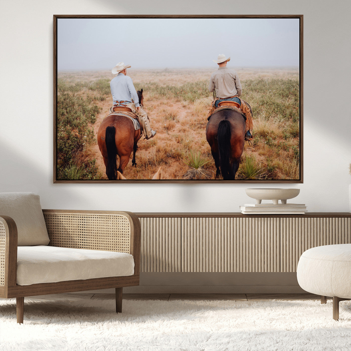 54943176-MGV-CV-36X24-Cowboy Wall Art Wall Art Canvas Print, Framed Western Canvas Art Picture Print, Rustic Ranch Scene Perfect Rustic Western Decor