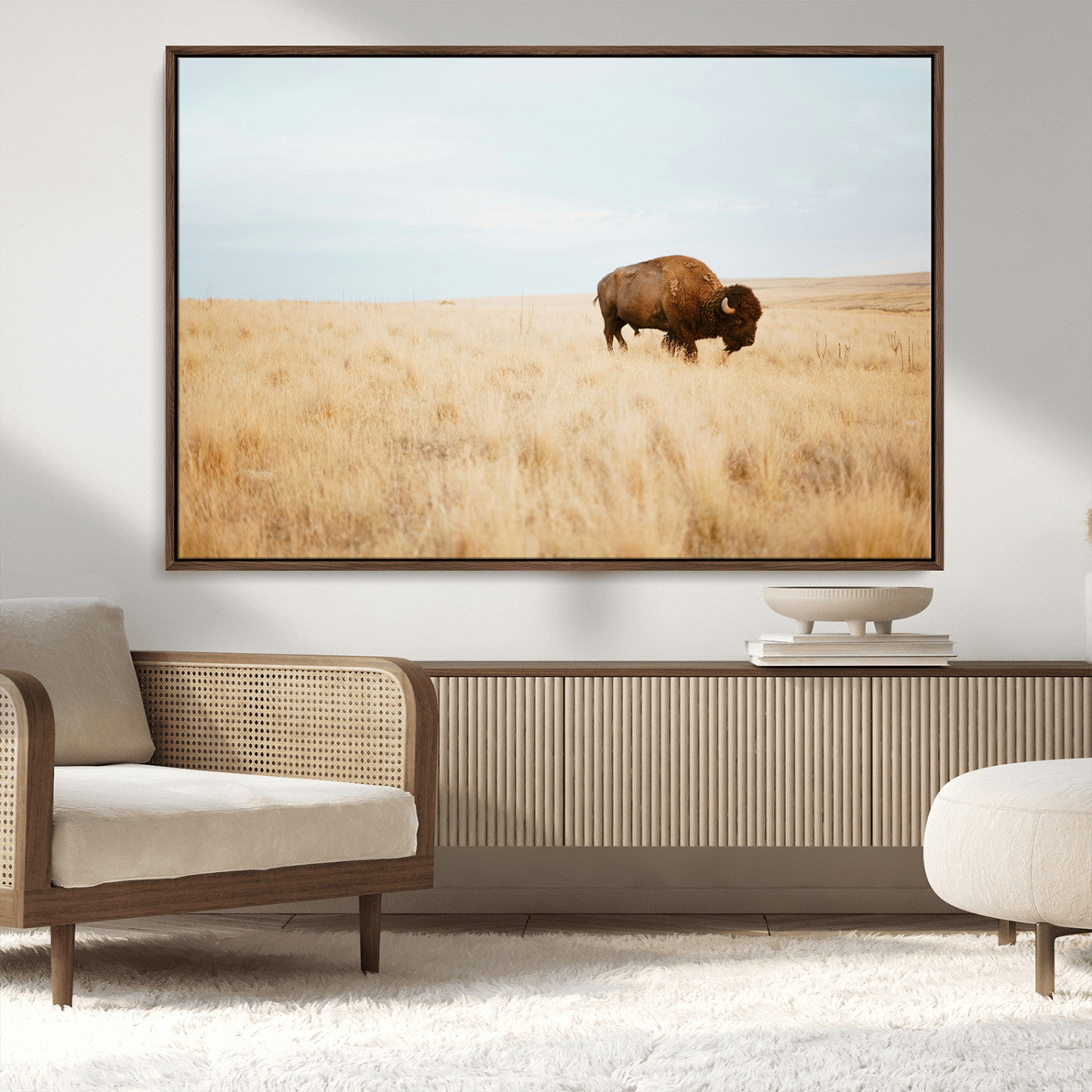61392510-MGV-FC-36X24_Walnut-Buffalo Wall Art Wall Art Canvas Print, Framed Western Wildlife Decor Art Picture Print, Rustic Farmhouse Art Perfect Rustic