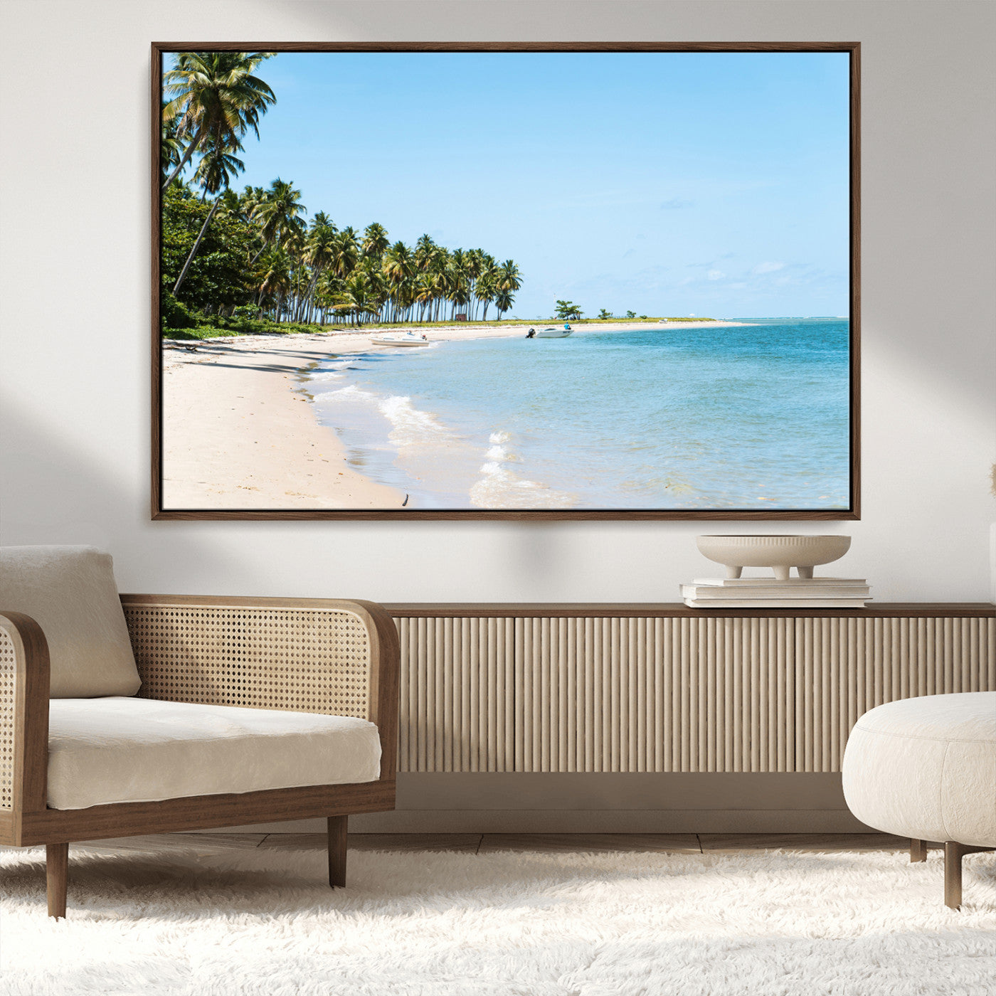 37858872-MGV-CV-36X24-Palm Tree Coast Wall Art Canvas Print, Framed Island Getaway Art Picture Print, Crystal Blue Water Perfect Tropical Coastal Decor