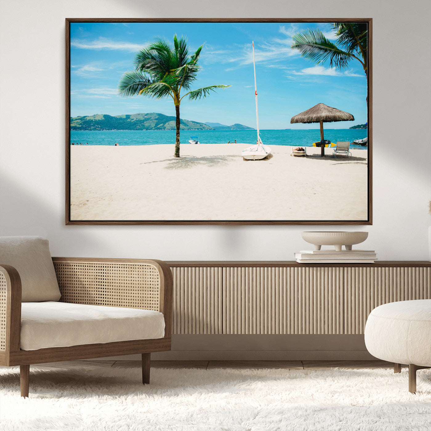 42623350-MGV-CV-36X24-Tropical Beach Wall Art Canvas Print, Framed Palm Tree Art Picture Print, Ocean View Perfect Tropical Coastal Decor Artwork