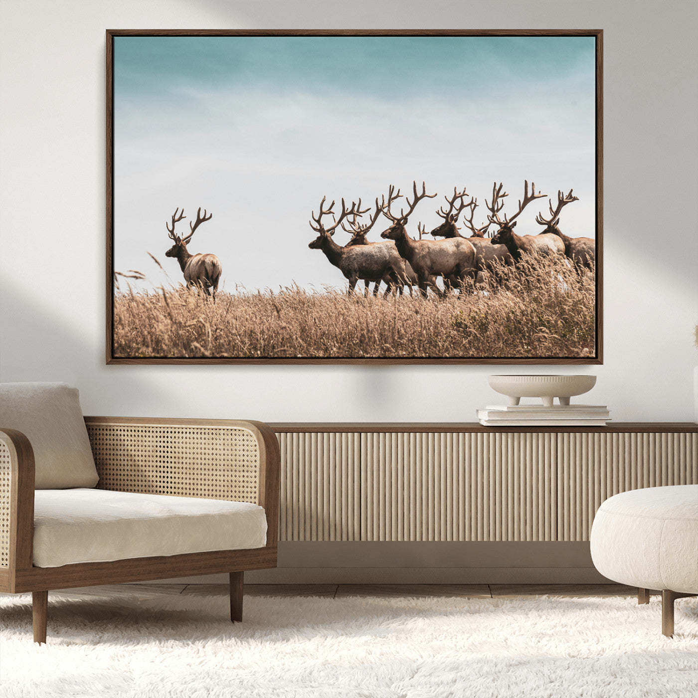 81594705-MGV-CV-36X24-Elk Herd Wall Art Canvas Print, Framed Wildlife Photography Art Picture Print, Rustic Nature Print Perfect Rustic Wildlife Decor