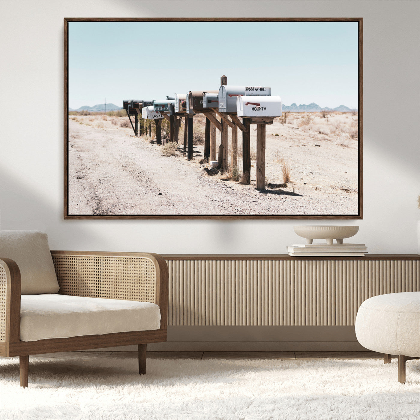 54616109-MGV-CV-36X24-Desert Mailboxes Wall Art – Rustic Rural Roadside Photography Canvas Print, American Southwest Landscape Home Decor for Living