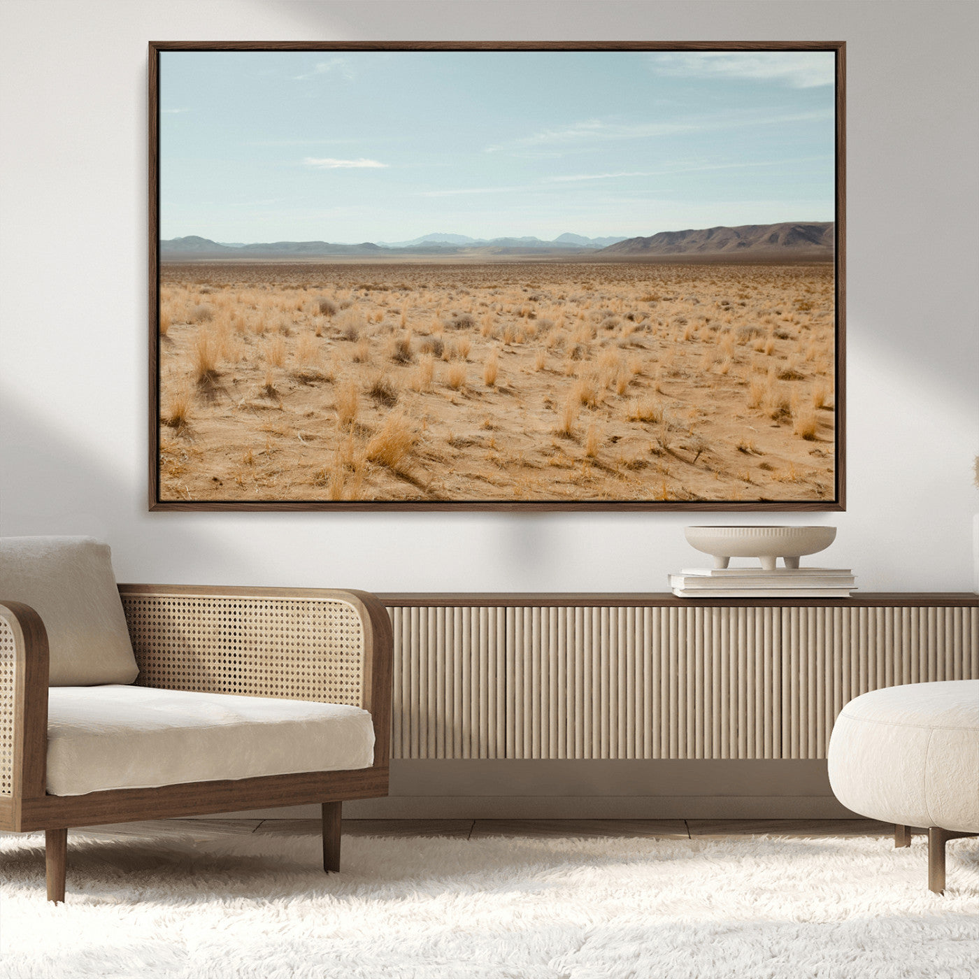 55918919-MGV-FC-36X24_Walnut-Desert Landscape Wall Art – Golden Grass Plains and Mountain Horizon Canvas Print, Southwest Nature Photography Decor for Living