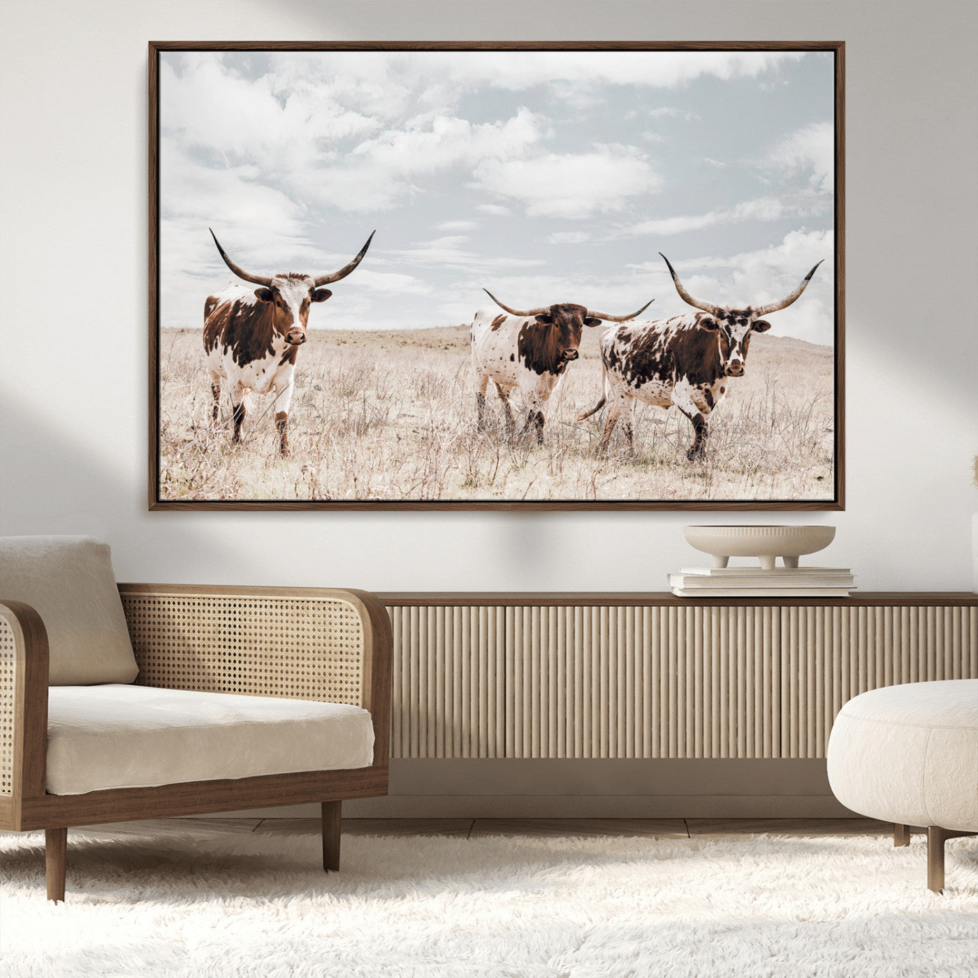 65621083-MGV-CV-36X24-Texas Longhorn Wall Art – Rustic Western Cattle Canvas Print, Southwestern Ranch Photography Decor for Living Room, Office,