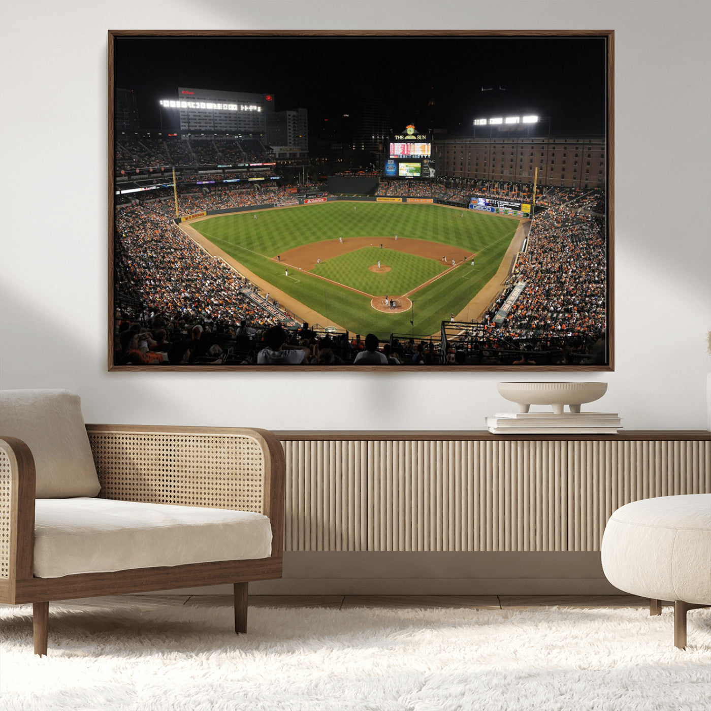 26445161-MGV-CV-36X24-Baseball Stadium at Night – Panoramic Ballpark Canvas Wall Art, Sports Decor for Man Cave, Office, Game Room, Sports Bar, Baseball
