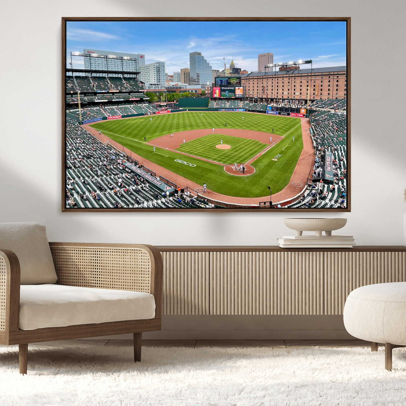76426407-MGV-CV-36X24-Baseball Stadium Daytime – Panoramic Ballpark Canvas Wall Art, Sports Decor for Office, Man Cave, Game Room, Sports Bar, Baseball