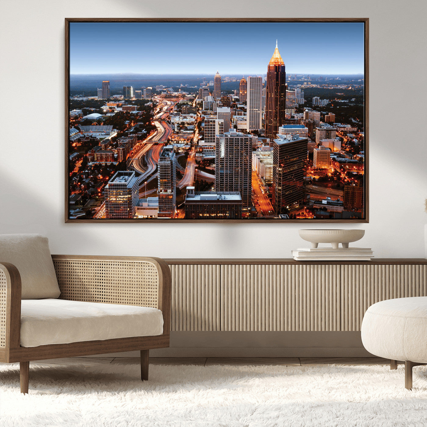 25096967-MGV-CV-36X24-Atlanta Skyline Wall Art – Vibrant Cityscape Canvas Print, Modern Night Lights Urban Decor for Office, Living Room, or Apartment