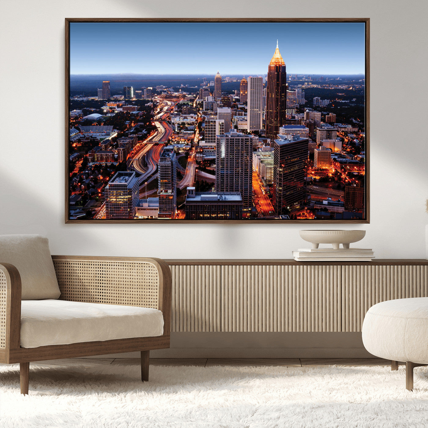 81886632-MGV-CV-36X24-Atlanta Skyline Wall Art – Vibrant City Lights Canvas Print, Modern Urban Cityscape Decor for Living Room, Office, or Apartment