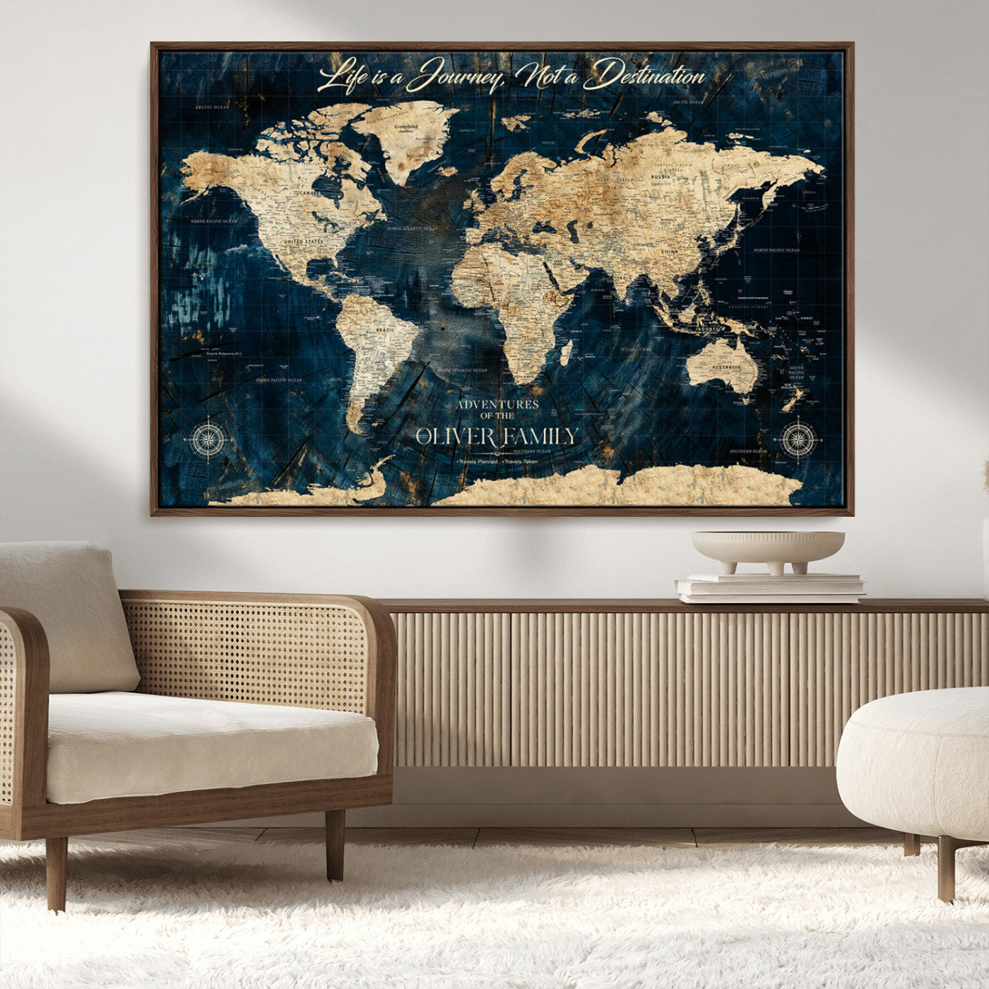 36970886-MGV-FC-36X24_Walnut-Life is a Journey Not a Destination World Map Rustic Navy Beige Vintage Travel Wall Art Adventure Quote Canvas Print for Home