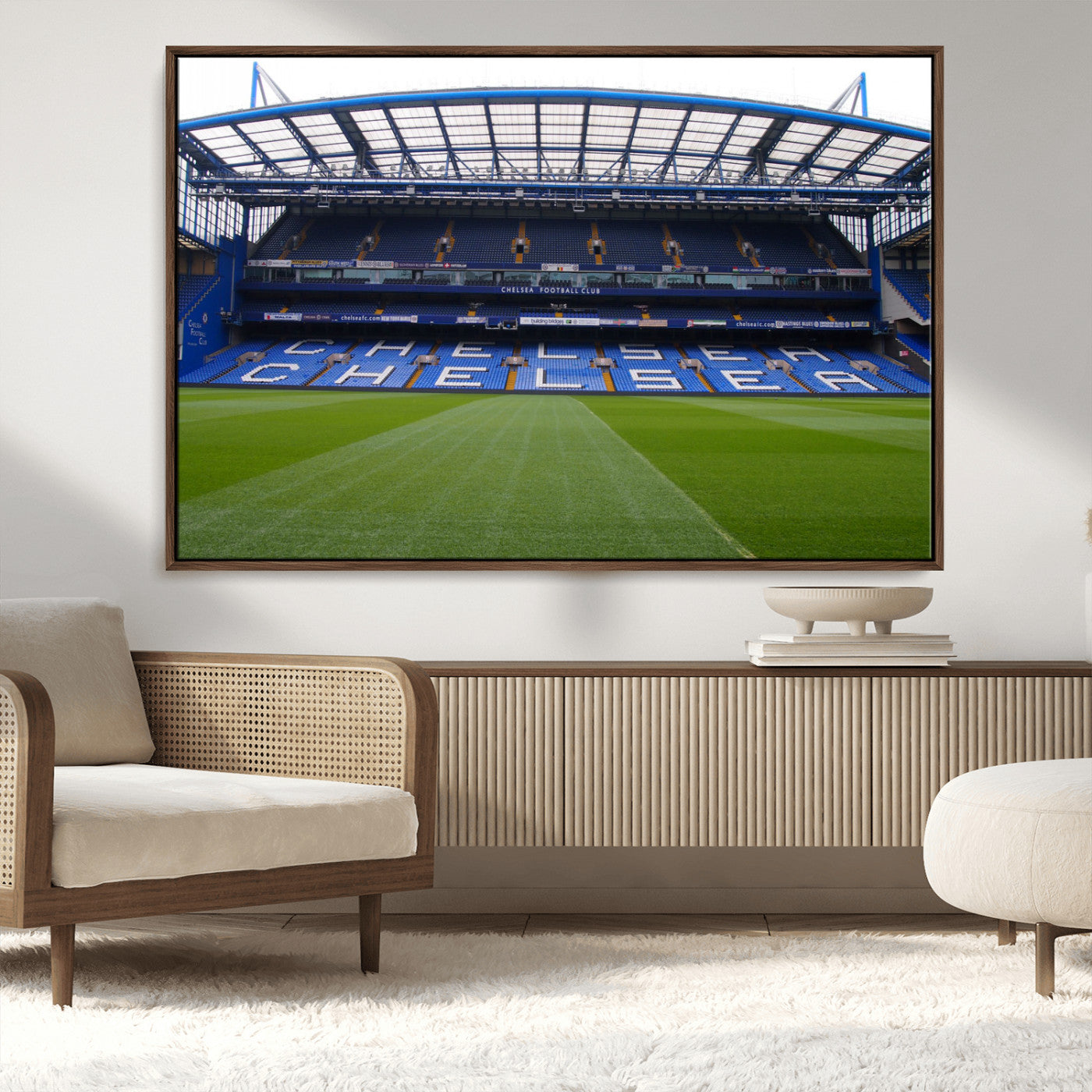 38616413CHELSA-MGV-CV-36X24-Chelsea Stadium Wall Art – Panoramic Football Field Canvas Print, Game Day Sports Decor for Living Room, Office, or Man Cave