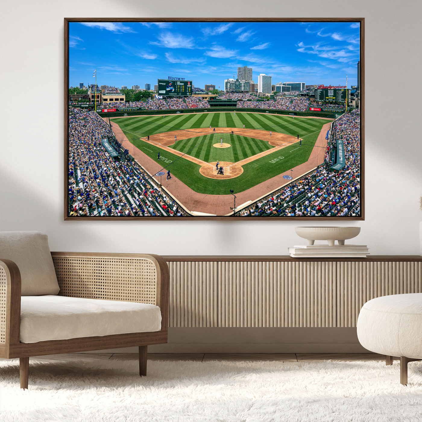 35800083-MGV-CV-36X24-Wrigley Field Baseball Stadium Canvas Wall Art – Packed Crowd Sports Stadium Print, City Skyline Baseball Field Canvas for Game