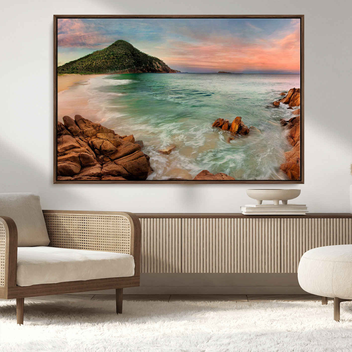 53831025-MGV-CV-36X24-Coastal Landscape Wall Art – Tropical Beach Ocean Canvas Print, Sunset Mountain View Photography Decor for Living Room, Bedroom,