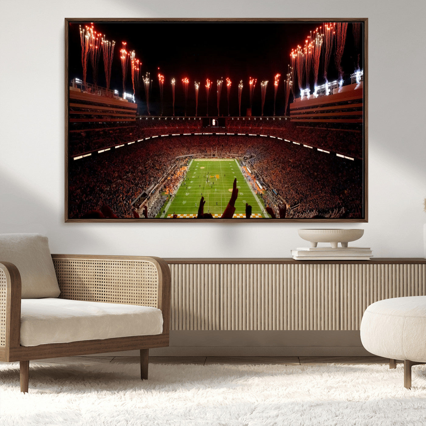 73358115-MGV-CV-36X24-Neyland Stadium Wall Art – Panoramic Tennessee Volunteers Night Game Canvas Print, Fireworks Football Celebration Sports Decor for