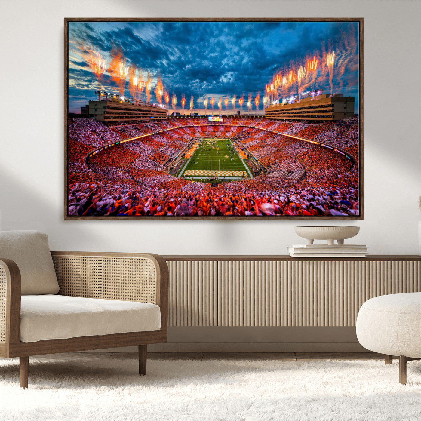 94266219-MGV-CV-36X24-Neyland Stadium Wall Art – Panoramic Tennessee Volunteers Checkerboard Crowd Fireworks Canvas Print, Football Game Day Sports