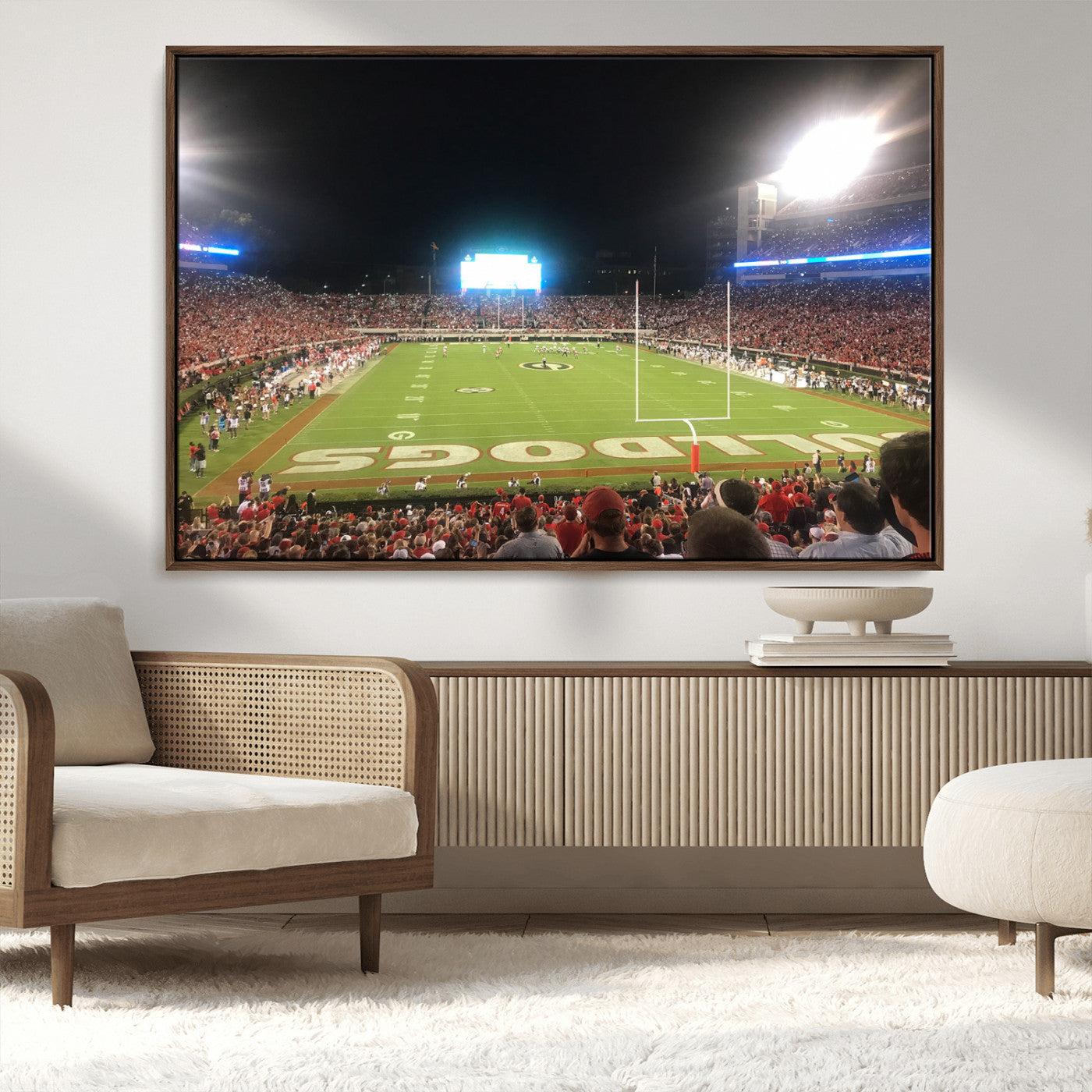 16230786-MGV-CV-36X24-Georgia Bulldogs Stadium Wall Art – Night Game Football Field Canvas Print, Panoramic Sports Decor for Home, Office, Fan Cave