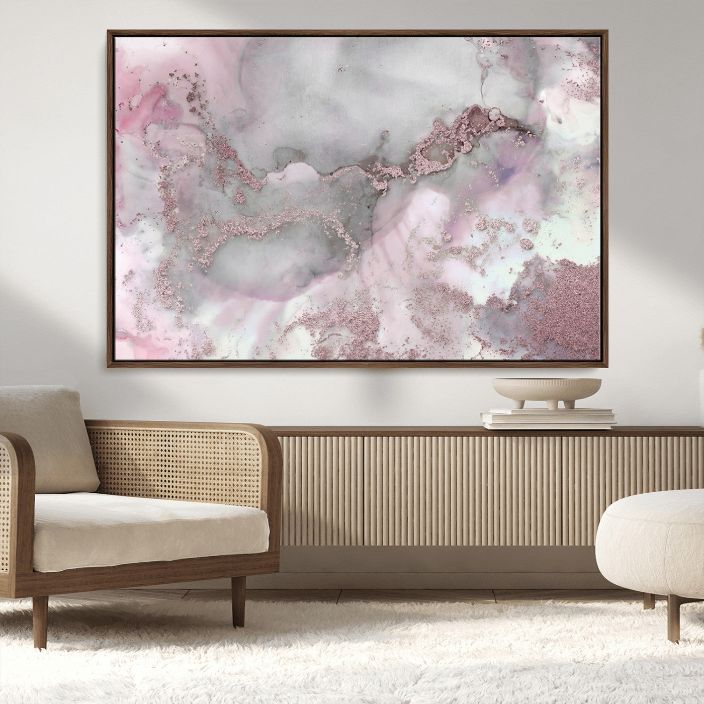 16416-MGV-CV-36X24-Blush Marble Wall Art Canvas Print, Framed Rose Gold Art Picture Print, Pink Cloudy Perfect Modern Glam Decor Artwork