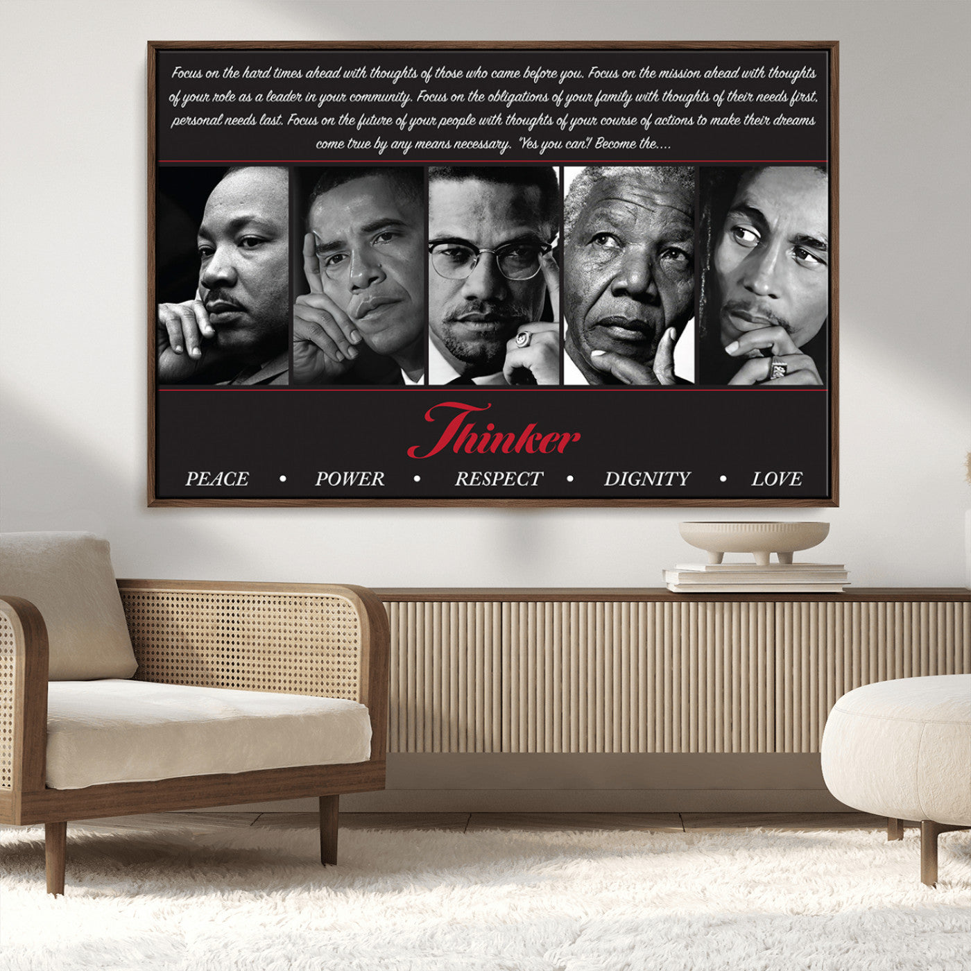 45112-MGV-CV-36X24-Black Icons Wall Art Canvas Print, Framed Thinker Art Picture Print, Motivational Quote Perfect Cultural Modern Decor Artwork