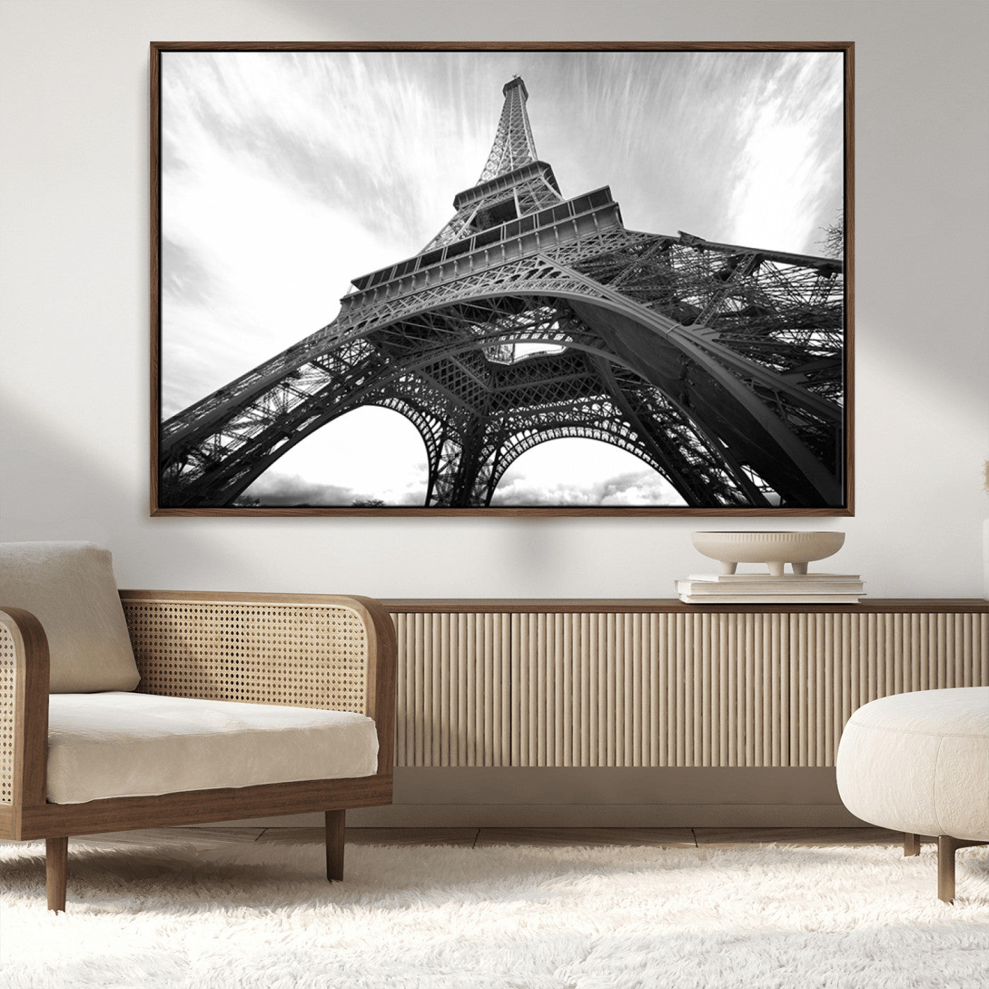 40006-MGV-CV-36X24-Eiffel Tower Wall Art – Black and White Architectural Photo Print, Paris Inspired Decor for Bedroom, Office, Studio or Modern