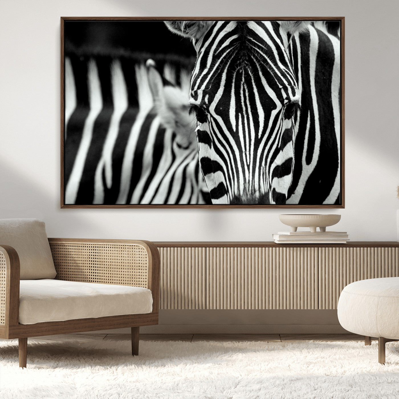 43631-MGV-CV-36X24-Zebra Wall Art – Black & White Safari Wildlife Canvas Print, Modern Animal Photography Decor for Living Room, Office, or Bedroom