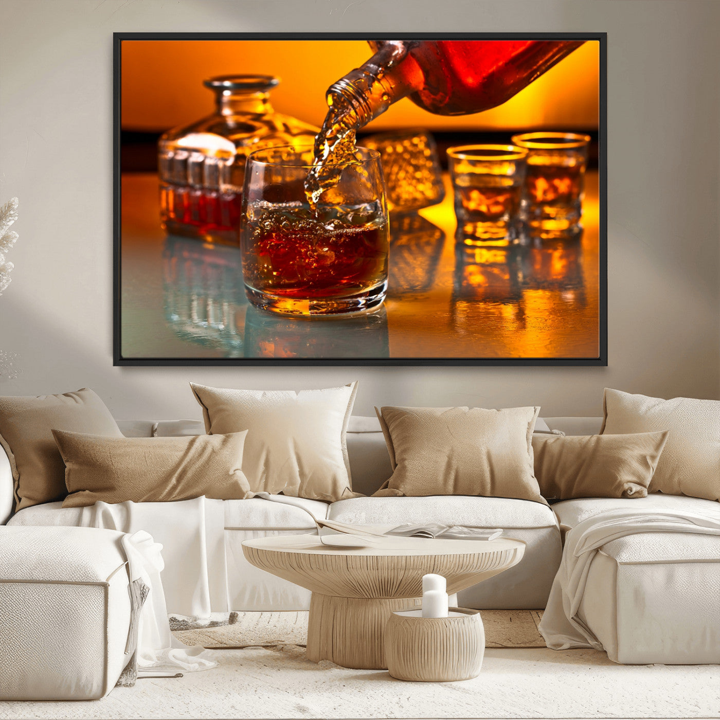 18250-MGV-CV-36X24-Whiskey Pour Wall Art – Captivating Whiskey Splash Canvas Print, Elegant Bar or Home Lounge Decor for Office, Man Cave or Living