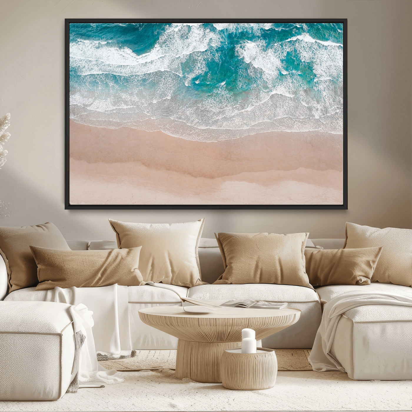 39236-MGV-CV-36X24-Ocean Beach Wall Art – Aerial View of Waves and Sand Canvas Print, Coastal Home Decor for Living Room, Bedroom, Office or Beach