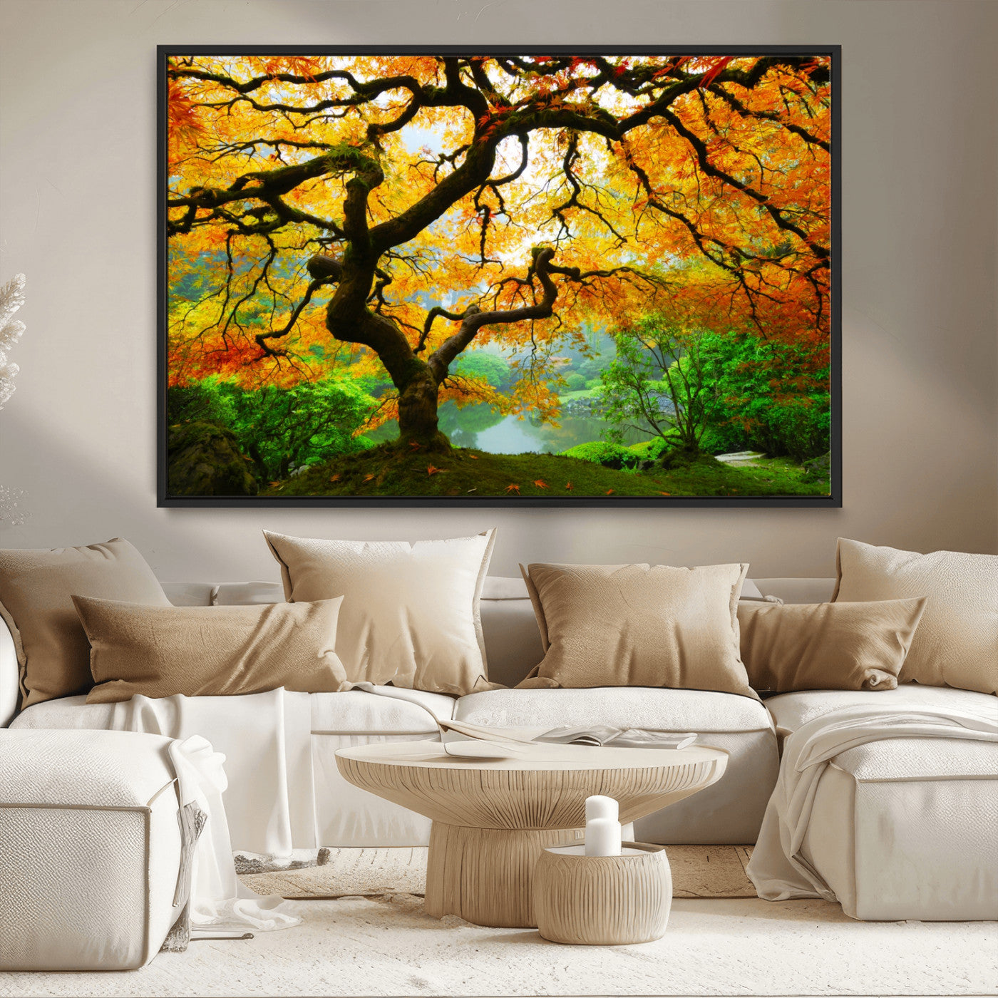 78748-MGV-CV-36X24-Golden Autumn Maple Tree Wall Art – Bright Fall Colors Canvas Print, Serene Nature Decor for Living Room, Bedroom or Office